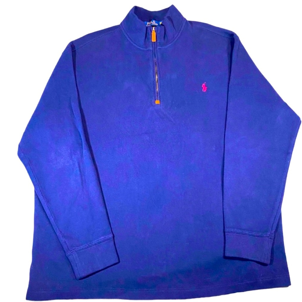 Polo Ralph Lauren Sweater Men’s 1XB Blue Big and Tall 1/4 Zip Pullover Red Pony